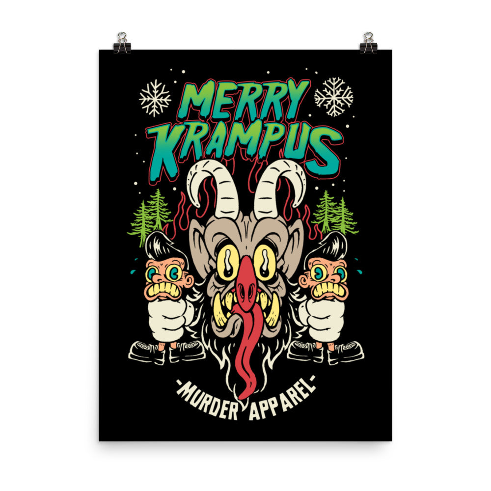 Merry Krampus Retro Neon Poster - Murder Apparel