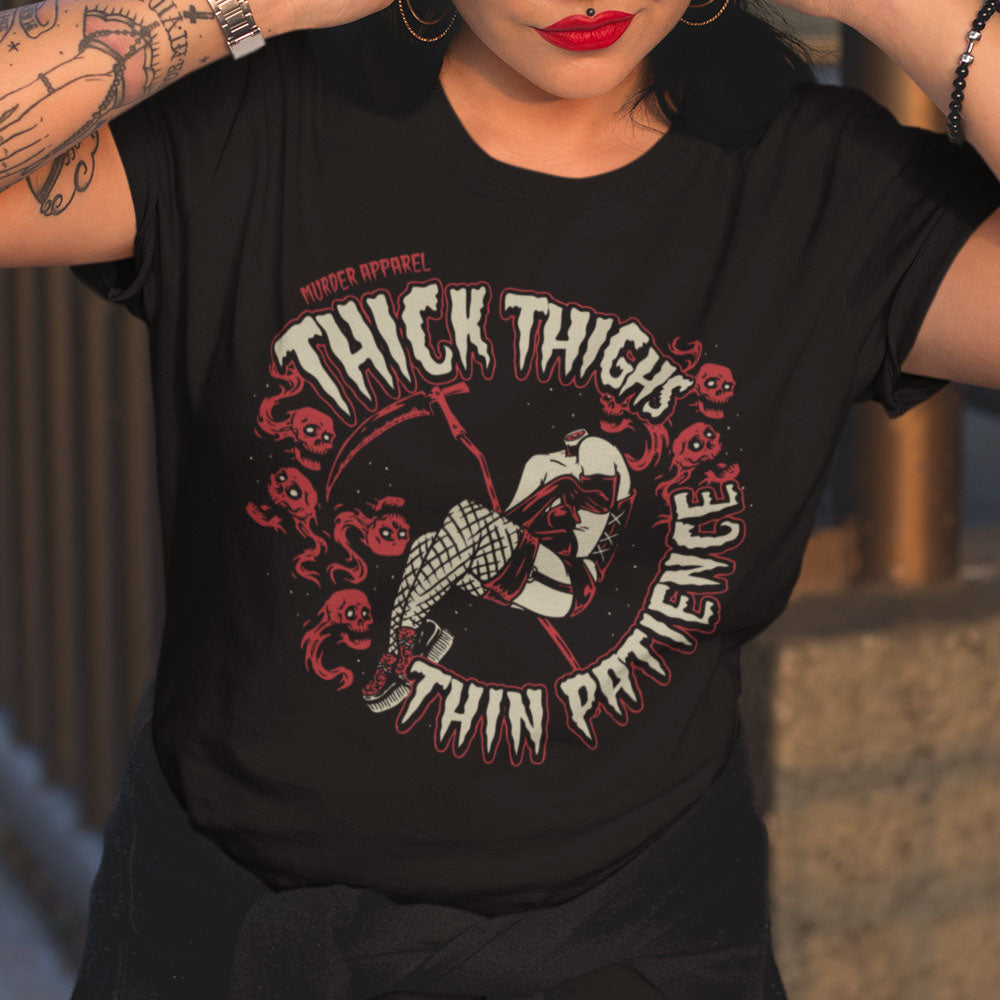 Thick Thighs Thin Patience Crop Top Tee Funny Slogan Gym Weightlifting  Fitness