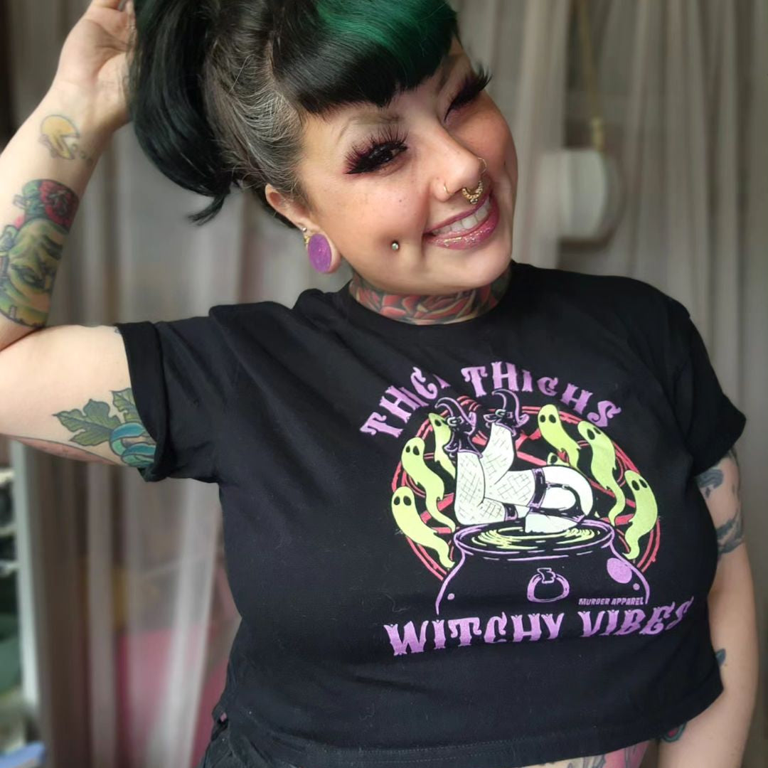 Thick Thighs Witchy Vibes Crop Top - Murder Apparel