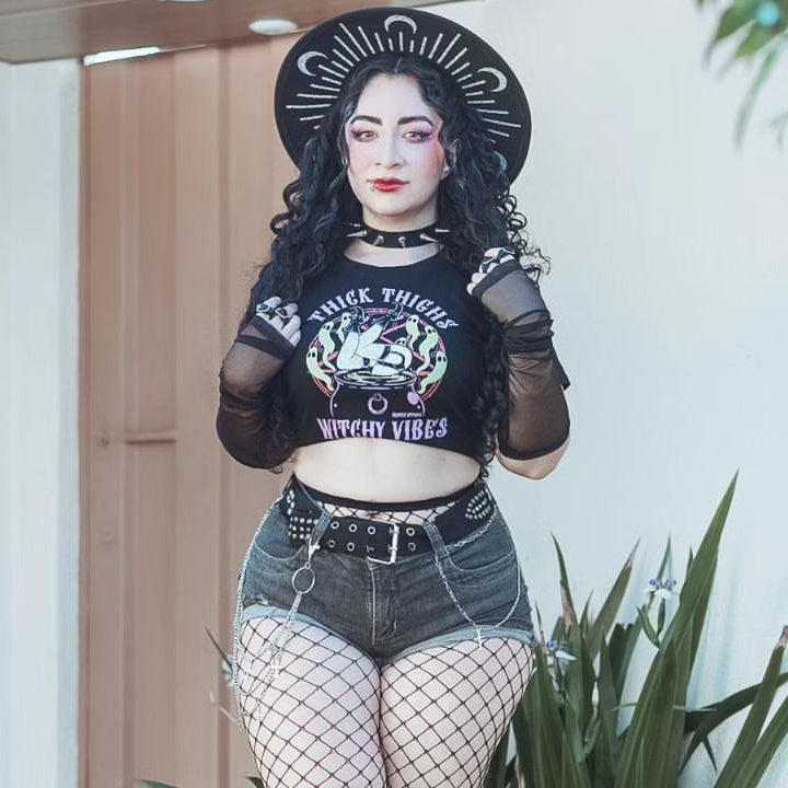Thick Thighs Witchy Vibes Crop Top - Murder Apparel