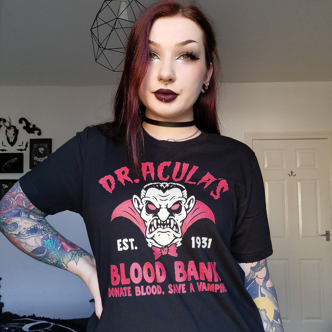 Dr. Acula's Blood Bank T-shirt - Murder Apparel