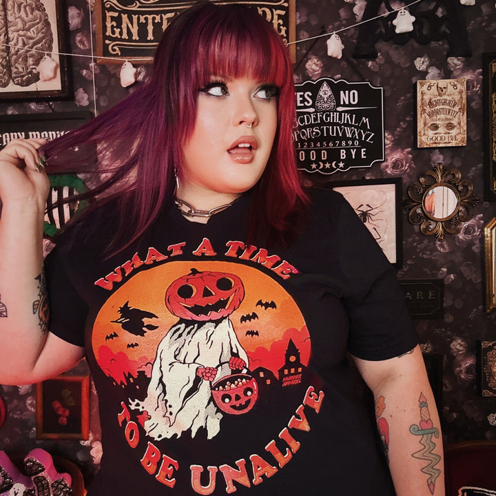 What A Time To Be Unalive T-shirt - Murder Apparel