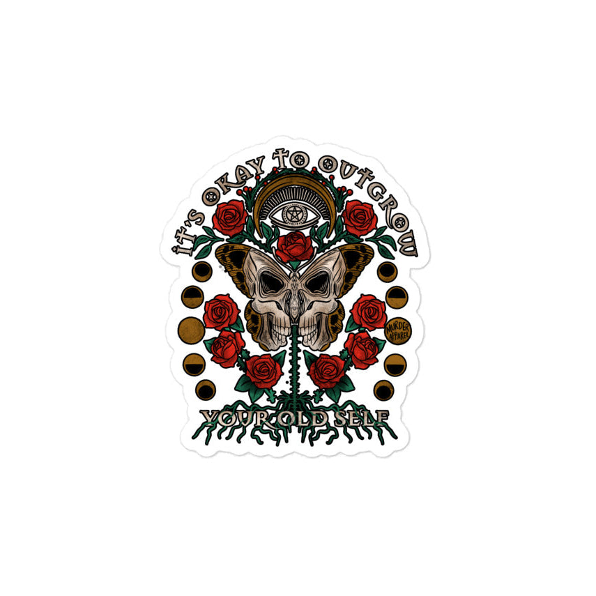 Sticker with skull and roses design on a white background