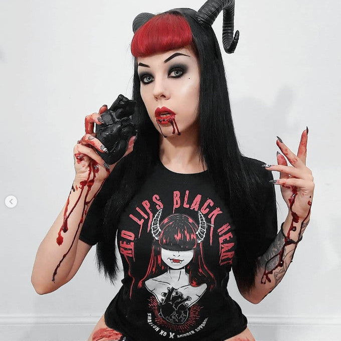 Red Lips Black Heart T-Shirt - Murder Apparel