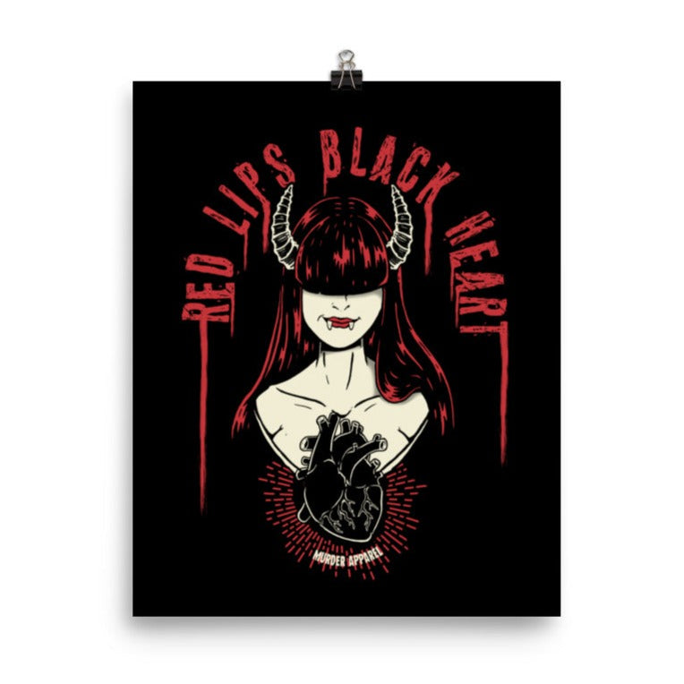 Red Lips Black Heart Poster